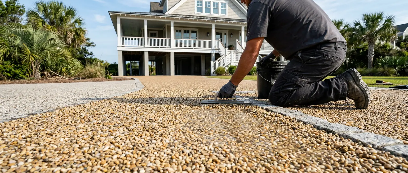 Resin-bound installation in progress — Seaside Surface Solutions